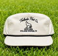 Toledo Hat Co. White and Black Coyote Hat – front view, structured snapback with braided rope brim detail